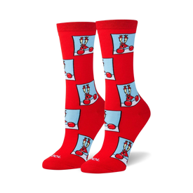 spongebob mr krabs red womens crew socks, featuring an all-over pattern of mr. krabs with a confused expression from spongebob squarepants.  