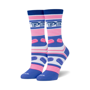 pez stripes pez themed womens blue novelty crew socks