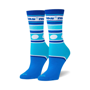 mentos stripes mentos themed womens blue novelty crew socks