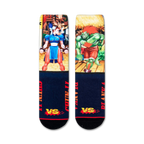Flatlay showcasing the Street Fighter Chun-Li vs. Blanka crew socks, highlighting the full design.