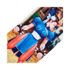 Close-up detail shot of Chun-Li's illustration on the Street Fighter themed socks.
