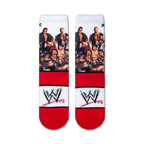 Close-up of Attitude Era wrestling socks showing the detail of the wrestler images and WWE logo.