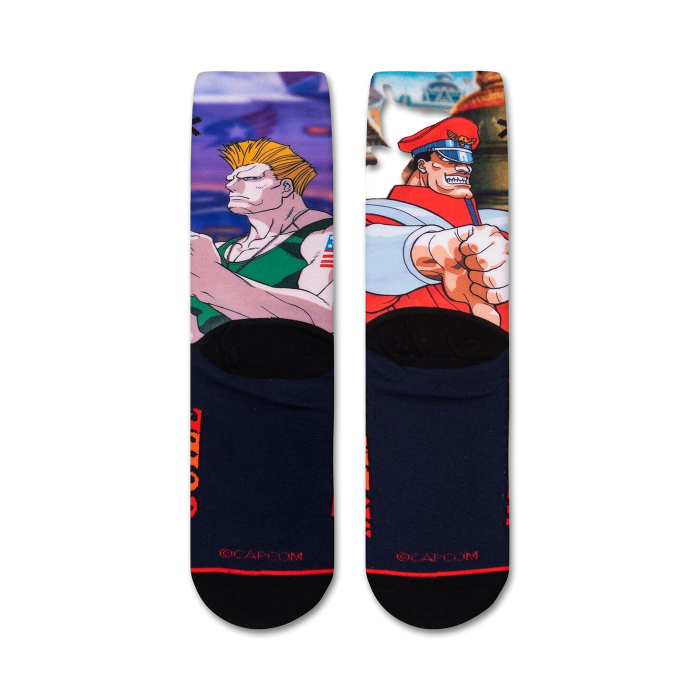 Close-up view of the Street Fighter socks, highlighting the detail of the character artwork.