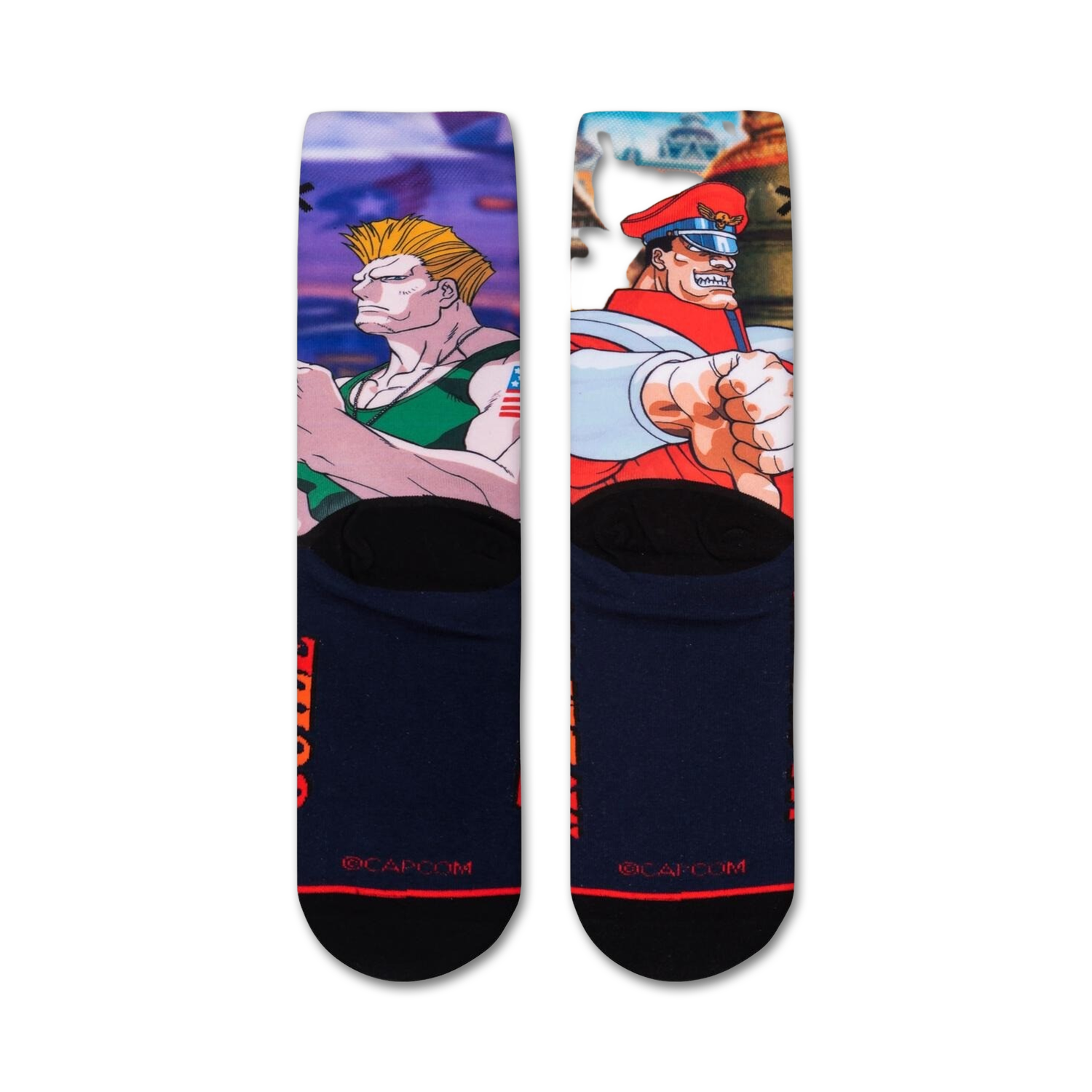 Close-up view of the Street Fighter socks, highlighting the detail of the character artwork.