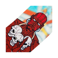 Close-up detail shot of Dhalsim's face and skull imagery on the sock.