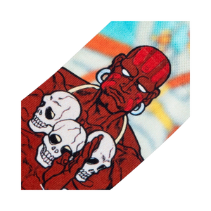 Close-up detail shot of Dhalsim's face and skull imagery on the sock.