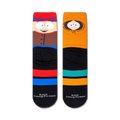 Close-up view of South Park socks highlighting the colorful stripes and character details.
