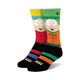 south park-themed black crew socks for men and women featuring butters and cartman.  