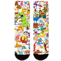 Close-up shot of '90s Squad' socks showcasing the vibrant cartoon character details.