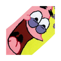 Close-up detail shot of Patrick Star's face on the sock, highlighting the vibrant colors and knit texture.