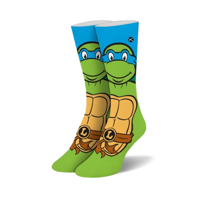 leonardo from teenage mutant ninja turtle novelty crew-length women's green and blue novelty.    