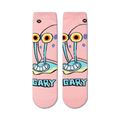 Flatlay product shot of Spongebob Squarepants Gary the Snail socks on a white background.