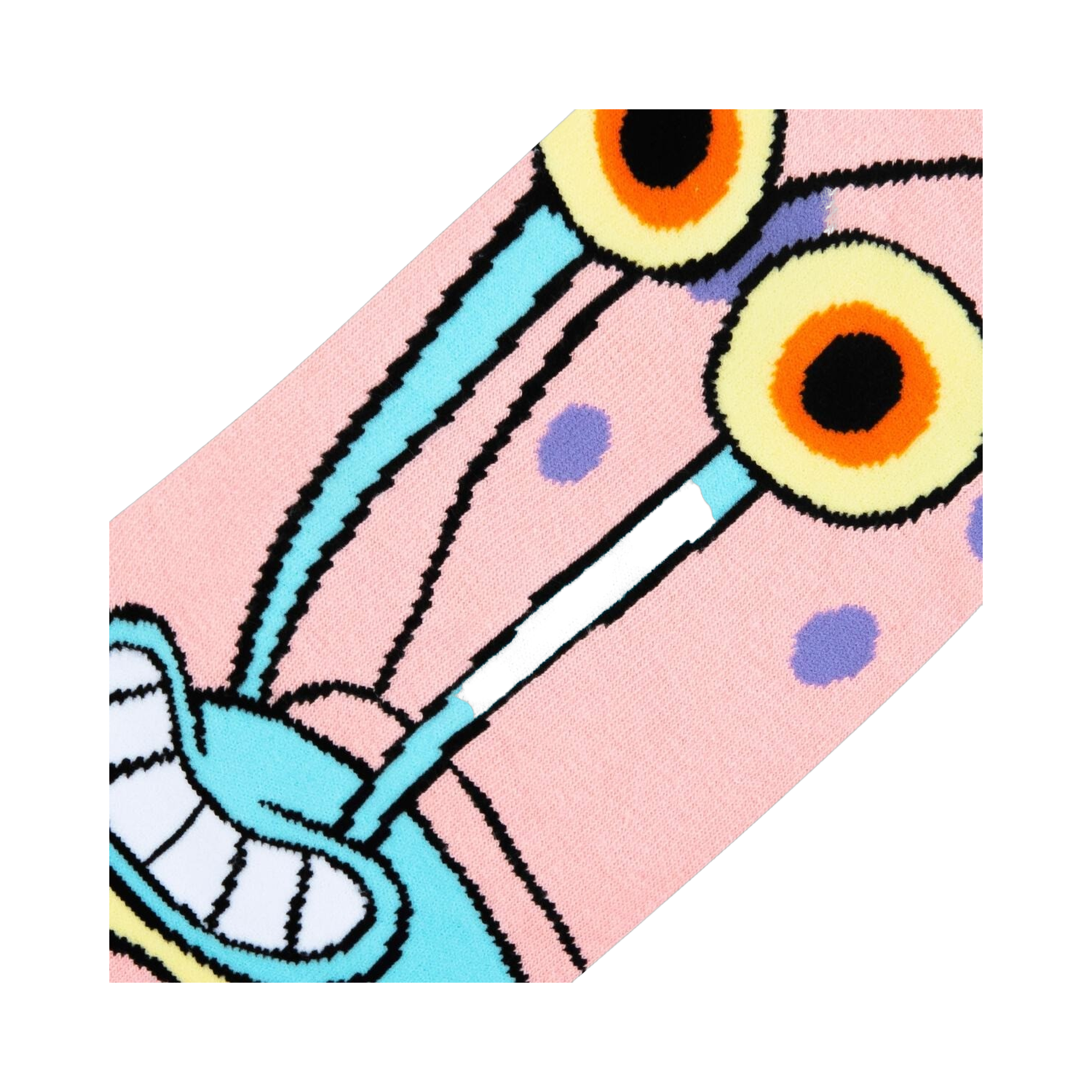 Close-up detail shot showcasing the colorful design of Gary the Snail's face on the socks.