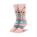 Pair of pink crew socks featuring Spongebob's pet snail, Gary.  Gary's face is prominently displayed with his signature eyes and shell.
