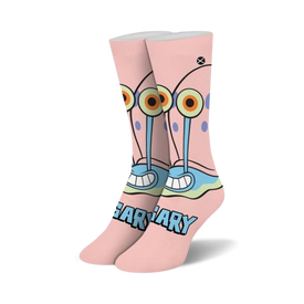  pink cotton crew socks featuring spongebob squarepants snail pet, gary.  