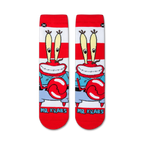 Flat lay showcasing the Spongebob Squarepants Mr. Krabs socks, highlighting the design details.