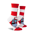 Lifestyle shot of the Spongebob Squarepants Mr. Krabs socks on a model's feet.