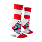 Lifestyle shot of the Spongebob Squarepants Mr. Krabs socks on a model's feet.