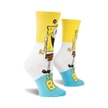 Lifestyle shot of Spongebob Squarepants Smilepants socks on a model's feet.