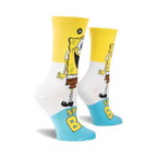 Lifestyle shot of Spongebob Squarepants Smilepants socks on a model's feet.