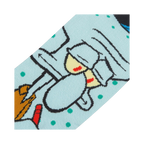 Close-up detail shot of Squidward's face on the Spongebob Squarepants themed crew sock.