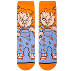 Flatlay showcasing the Chucky 'Good Guys' socks, highlighting the full design.
