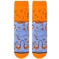 Close-up of the Chucky 'Good Guys' sock's back, showing the orange cuff and repeating pattern.