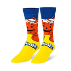 Bright crew socks featuring the red Kool-Aid Man smiling below a blue cuff, with a yellow foot and the words Oh Yeah!