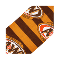 Close-up detail shot highlighting the A&W logo and striped knit texture of the socks.