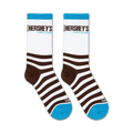 Flatlay showcasing a pair of Hershey's Cookies & Creme socks. The image highlights the sock's design and color scheme.