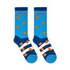 A close-up studio shot of two pairs of Almond Joy socks against a light blue background.