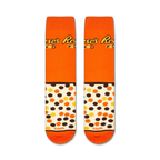 Flatlay product shot of two Reese's Pieces socks showcasing the full design.