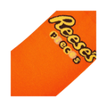 Close-up detail shot of the Reese's Pieces logo on the orange part of the sock.
