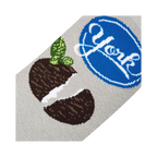 Close-up detail shot of the York Peppermint Pattie and logo knit on the socks.