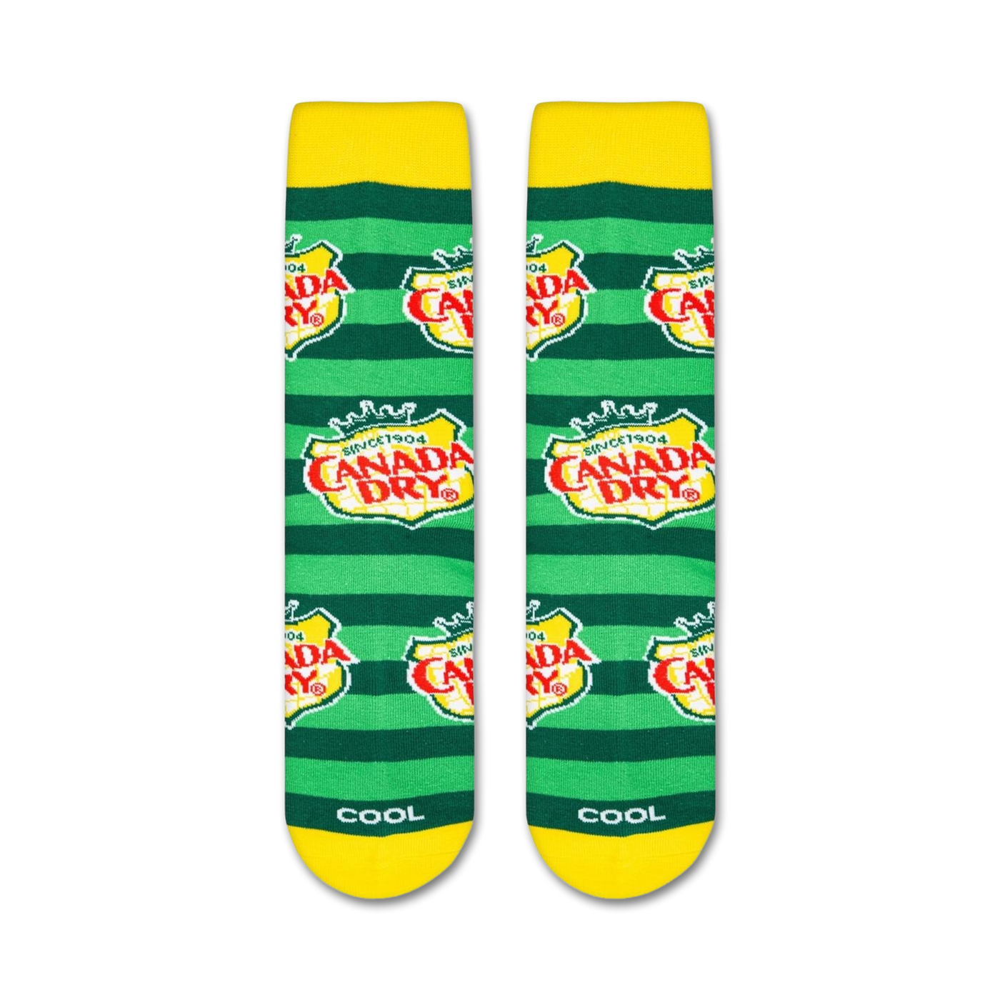 Flat lay showcasing a pair of Canada Dry Stripe socks.