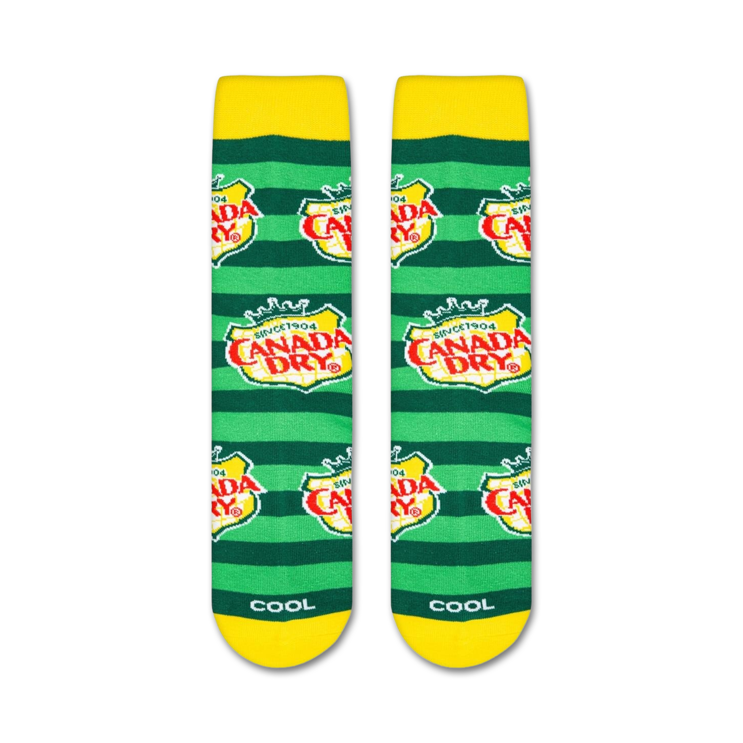 Flat lay showcasing a pair of Canada Dry Stripe socks.