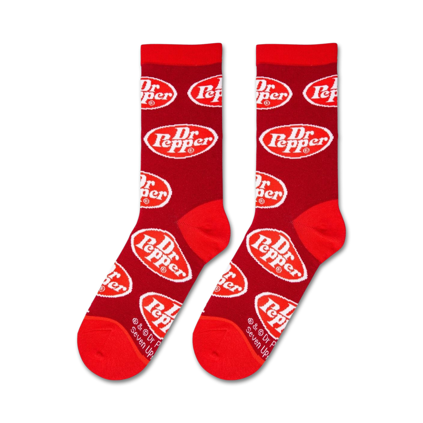 Flatlay showcasing two Dr Pepper Retro crew socks.