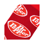 Close-up detail shot of the Dr Pepper logo on the socks.