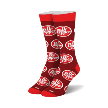 women's red crew socks with interlocking red and white 1960s inspired circles. dr pepper retro.   