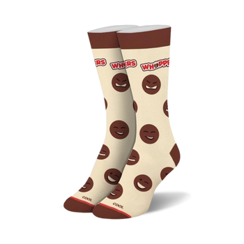 whimsical white crew socks featuring a pattern of smiling whopper faces.  