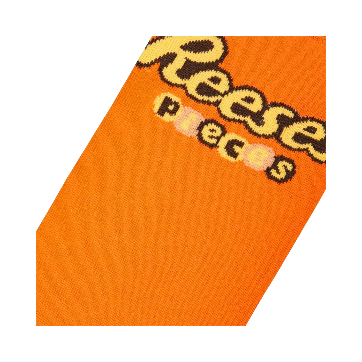 Close-up detail shot of the Reese's Pieces logo on the socks.