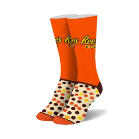 orange, brown polka dot, crew length "reeses pieces" socks for women  