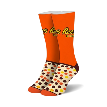 orange, brown polka dot, crew length "reeses pieces" socks for women  