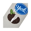 Close-up detail shot of the York Peppermint Pattie design on a grey sock, showing the texture and print quality.