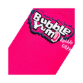 Close-up detail shot of the Bubble Yum logo on a bright pink section of the sock.