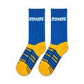 Flatlay product shot of a pair of Jeopardy! crew socks, showcasing the full design and color details.