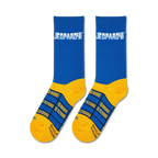 Flatlay product shot of a pair of Jeopardy! crew socks, showcasing the full design and color details.