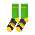 Close-up view of a pair of Wheel of Fortune socks showcasing the design details and bright colors.