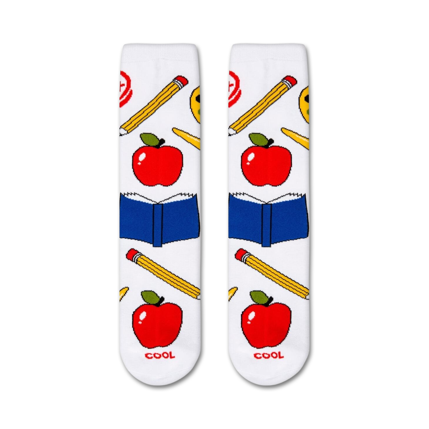 Close-up shot of the Teacher socks, showcasing the design details and the word 'COOL' at the bottom.