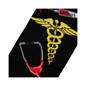 Lifestyle product shot of the 'Nurse' socks on a person's feet; showcasing fit and style.